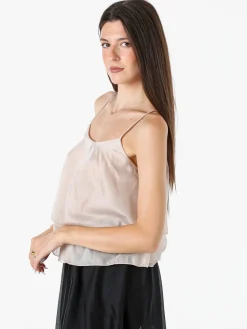 Solada Top donna leggero con spalline strette e balza - beige