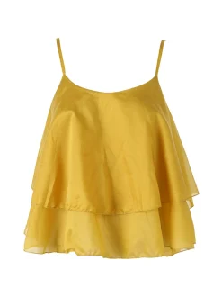 Solada Top donna leggero con spalline strette e balza - senape