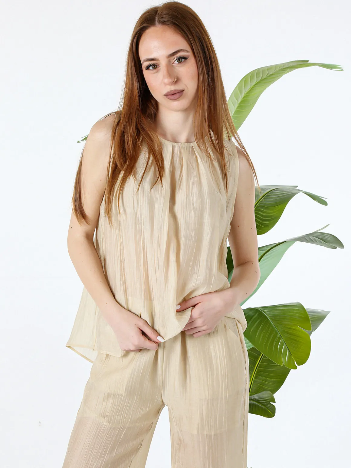 Solada Top donna smanicato - beige