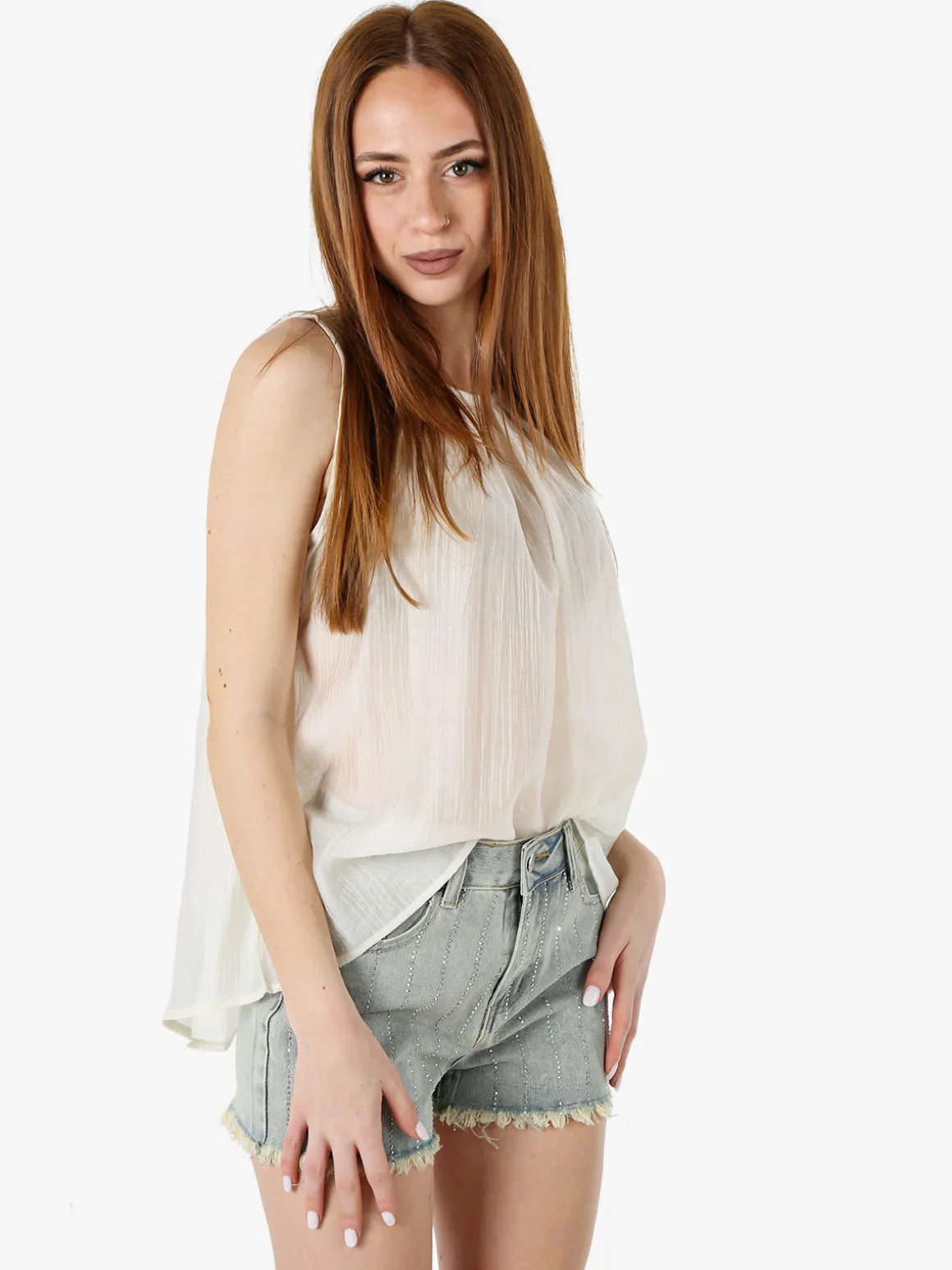 Solada Top donna smanicato - bianco