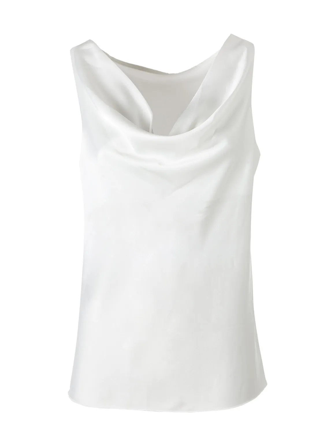 Solada Top donna smanicato con scollo a cascata in tessuto effetto raso - bianco