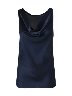 Solada Top donna smanicato con scollo a cascata in tessuto effetto raso - blu scuro