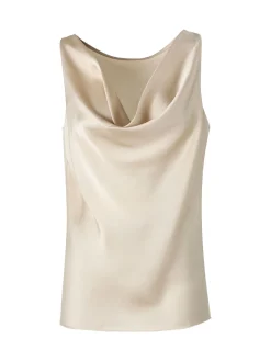 Solada Top donna smanicato con scollo a cascata in tessuto effetto raso - beige