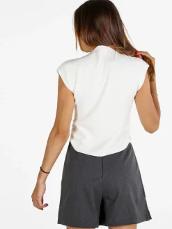 Solada Top donna smanicato in maglia - bianco
