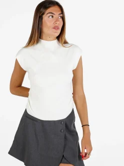 Solada Top donna smanicato in maglia - bianco