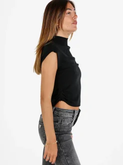 Solada Top donna smanicato in maglia - nero