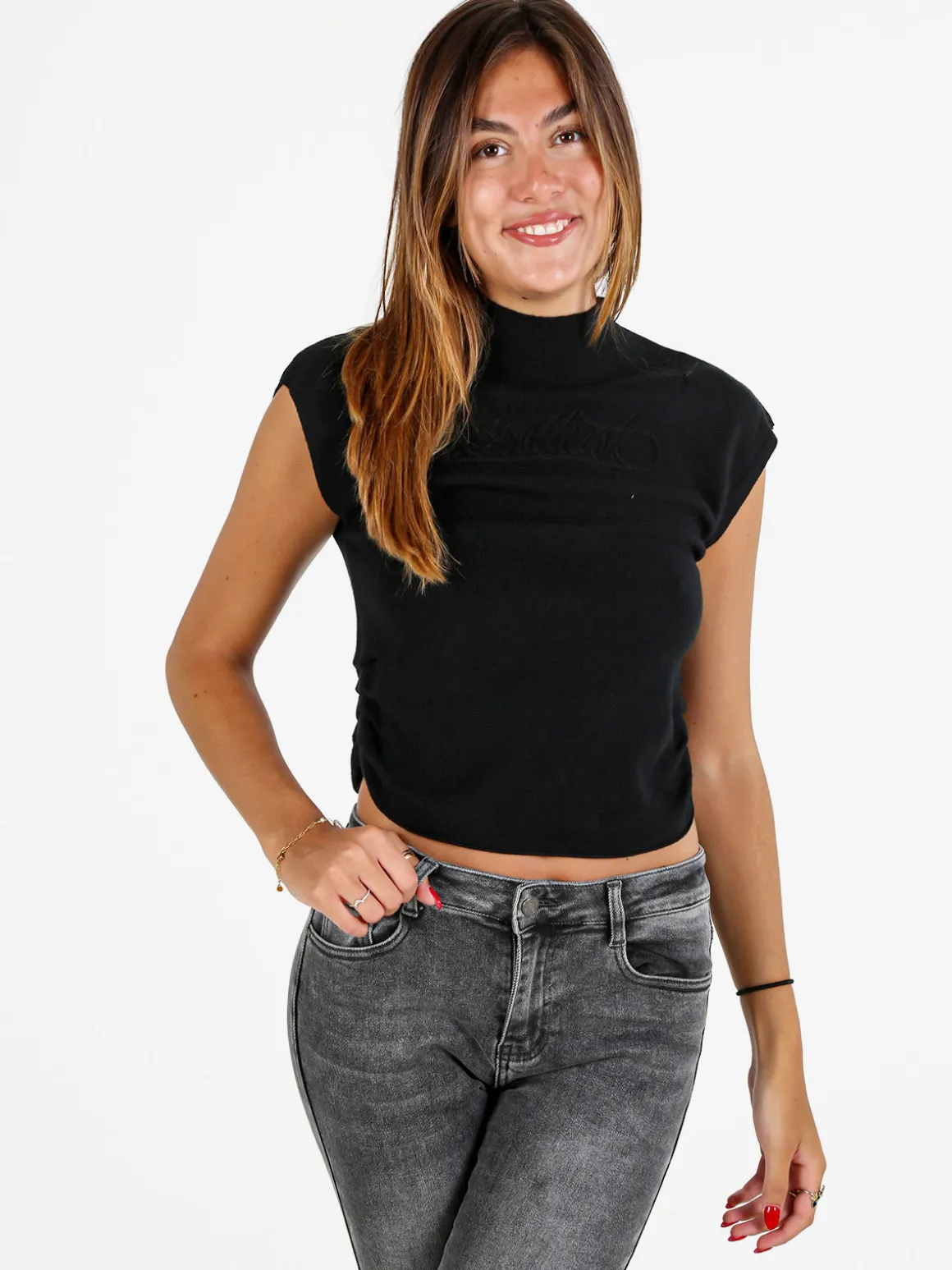 Solada Top donna smanicato in maglia - nero