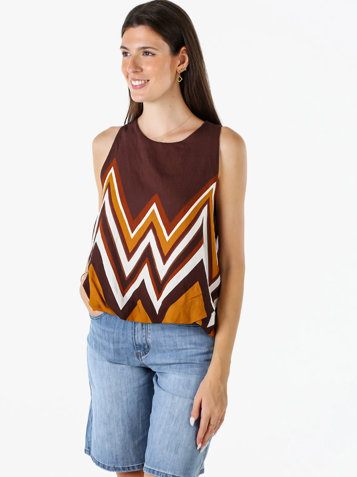 Solada Top donna smanicato multicolore - marrone