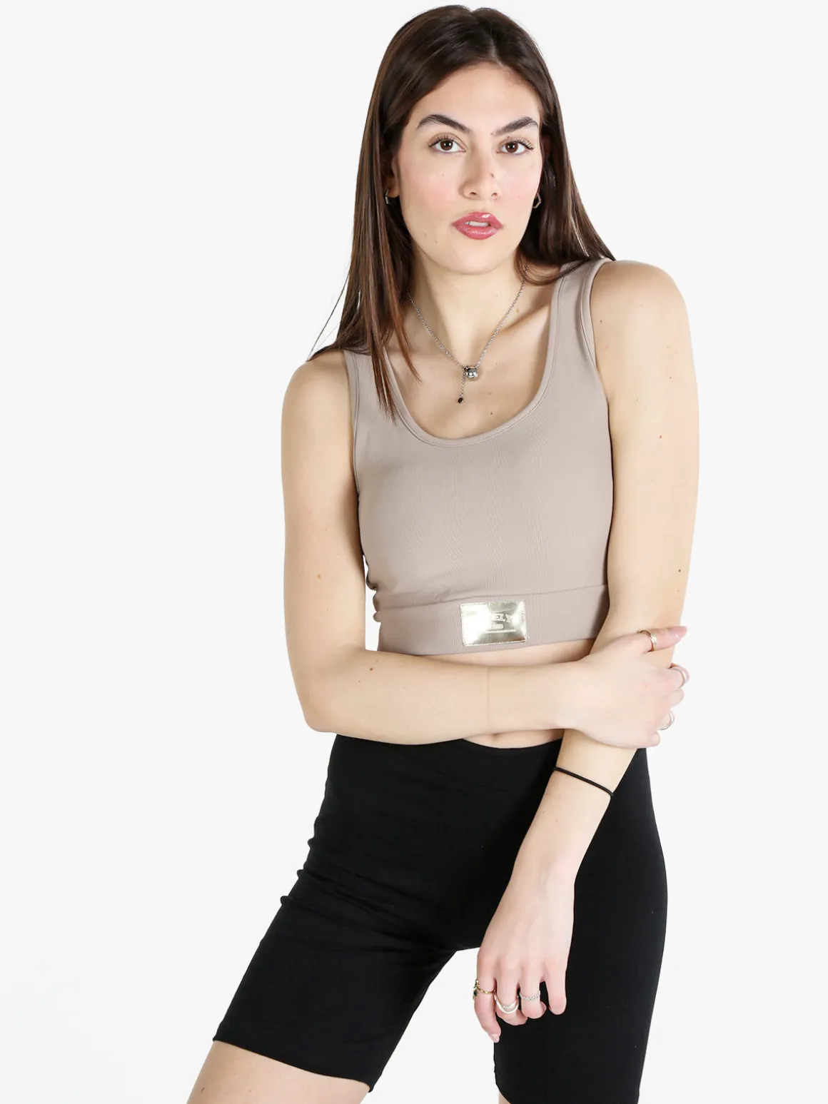 Solada Top donna sportivo a costine con coppe imbottite