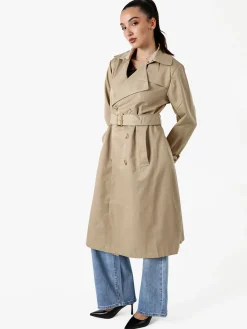 Solada Trench lungo da donna a doppiopetto con bottoni - khaki