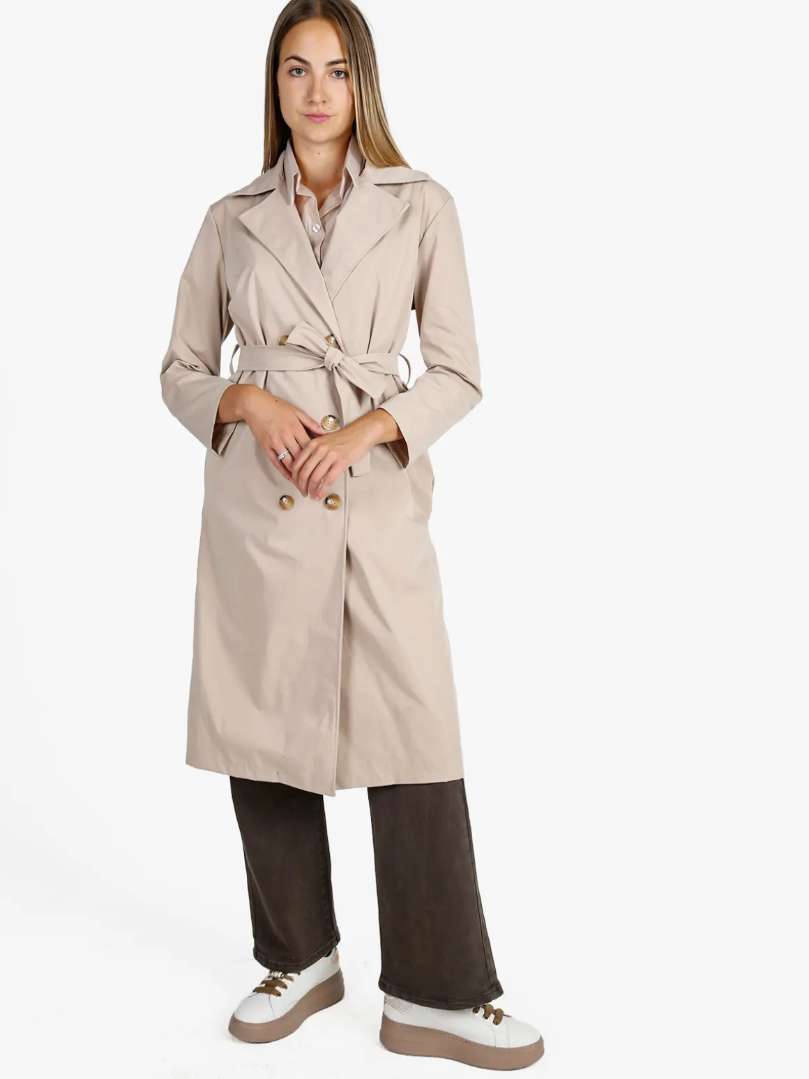 Solada Trench lungo da donna a doppiopetto - beige