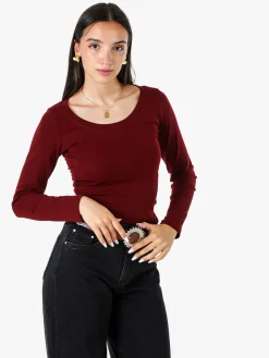 Solada T-shirt a maniche lunghe da donna in cotone - bordeaux