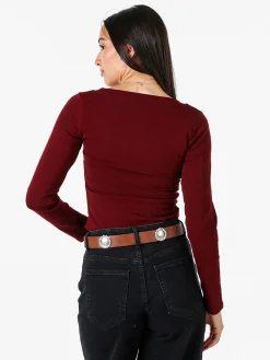 Solada T-shirt a maniche lunghe da donna in cotone - bordeaux