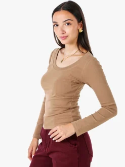 Solada T-shirt a maniche lunghe da donna in cotone - khaki