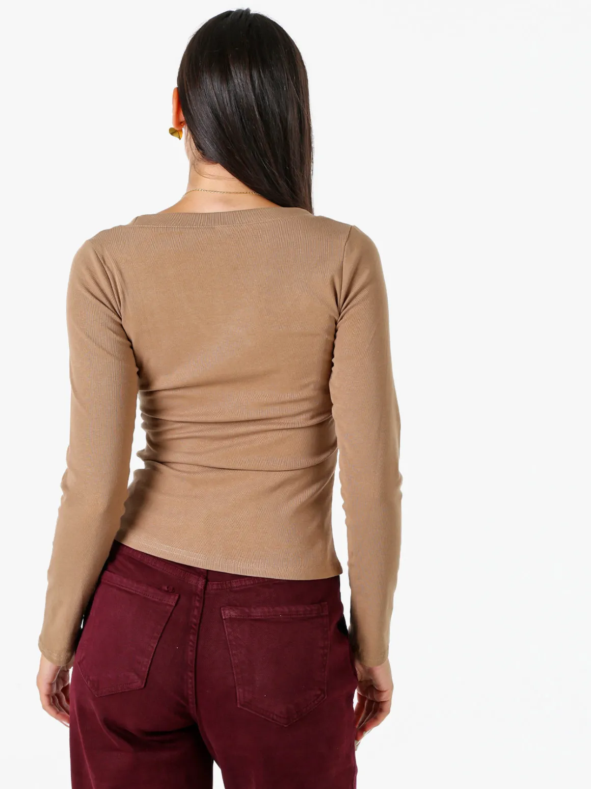 Solada T-shirt a maniche lunghe da donna in cotone - khaki