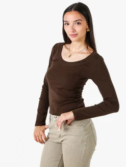 Solada T-shirt a maniche lunghe da donna in cotone - marrone