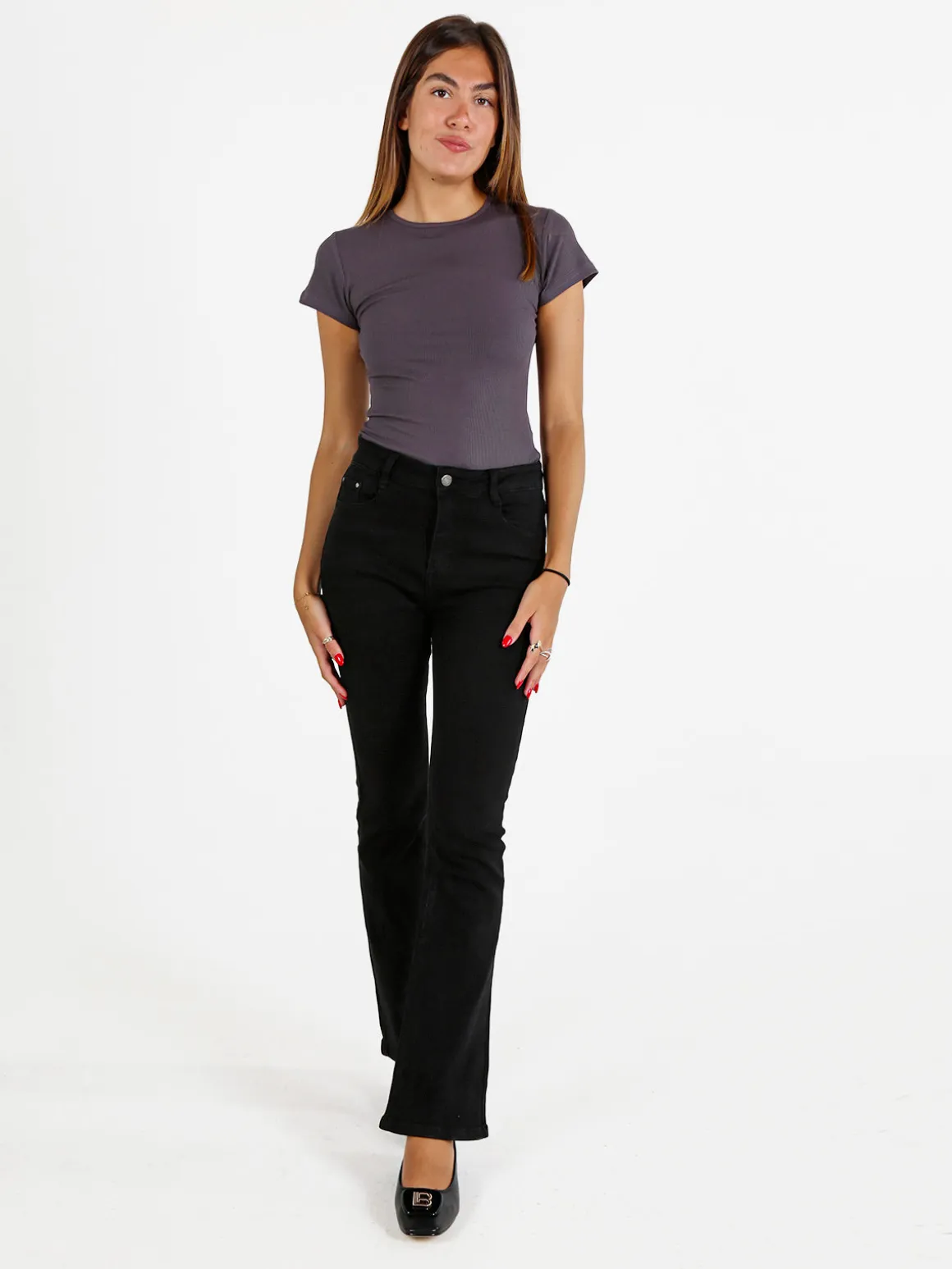Solada T-shirt body donna a costine - antracite
