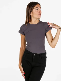 Solada T-shirt body donna a costine - antracite