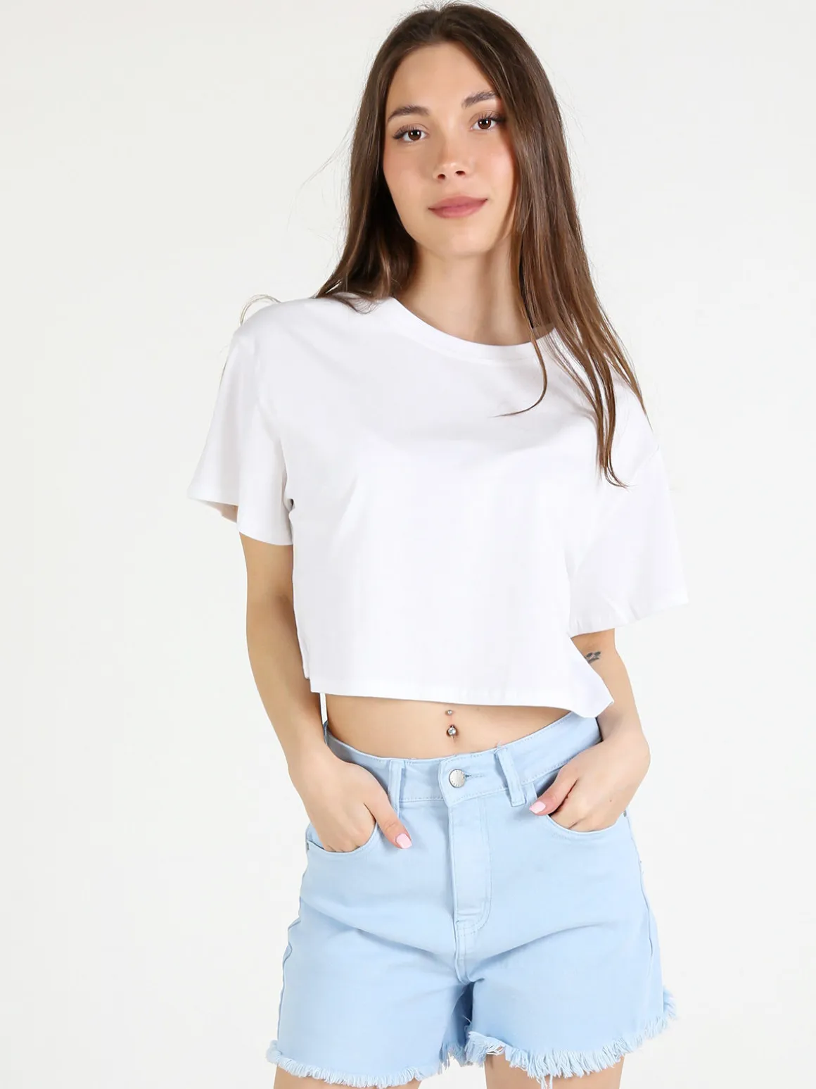 Solada T-shirt crop donna in cotone oversize