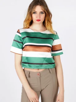 Solada T-shirt cropped a righe con cerniera dietro