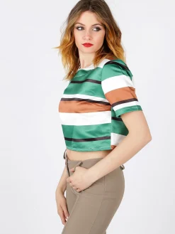 Solada T-shirt cropped a righe con cerniera dietro