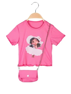 Solada T-shirt cropped da bambina con stampa e borsetta