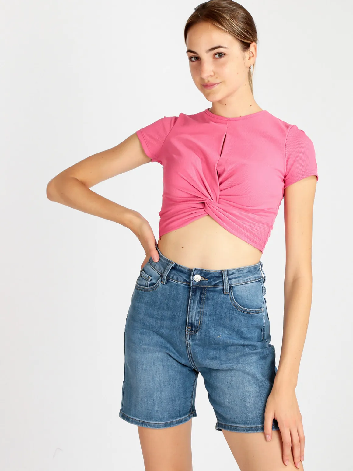 Solada T-shirt cropped da donna a costine