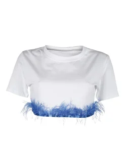 Solada T-shirt cropped donna con piume