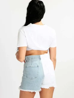 Solada T-shirt cropped donna con piume