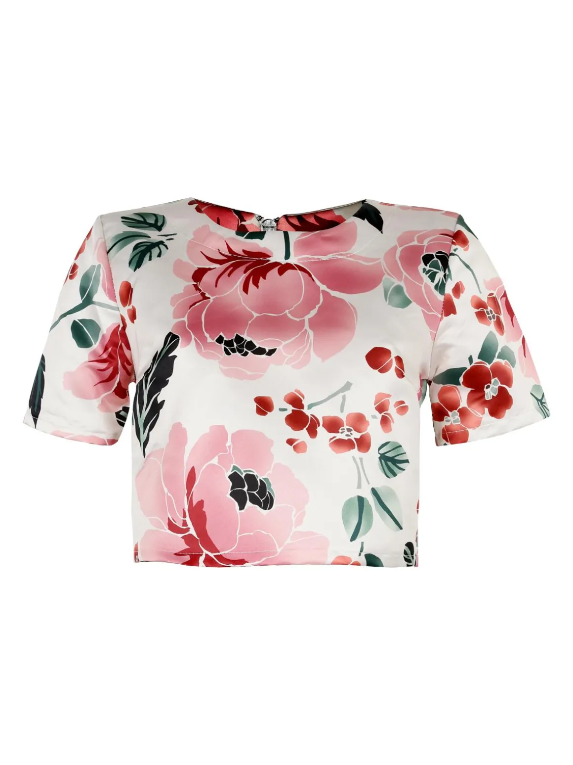 Solada T-shirt cropped fiorata con cerniera dietro