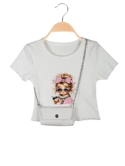 Solada T-shirt da bambina a costine con borsetta