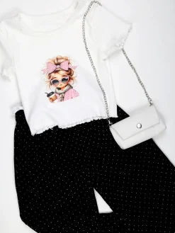 Solada T-shirt da bambina a costine con borsetta
