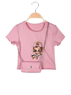 Solada T-shirt da bambina a costine con borsetta