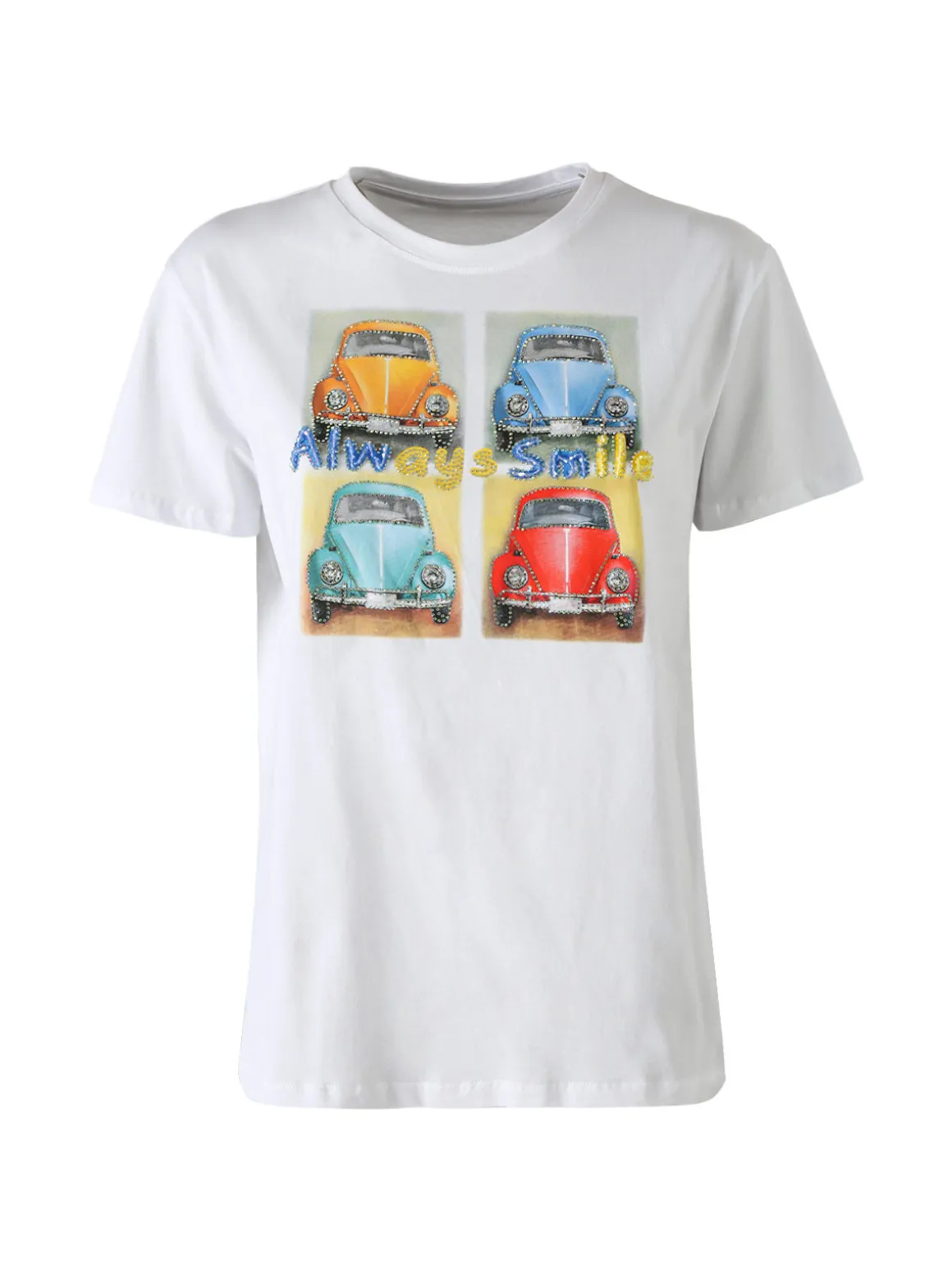 Solada T-shirt da donna in cotone con stampa e strass - giallo