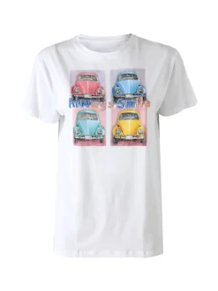 Solada T-shirt da donna in cotone con stampa e strass - rosa