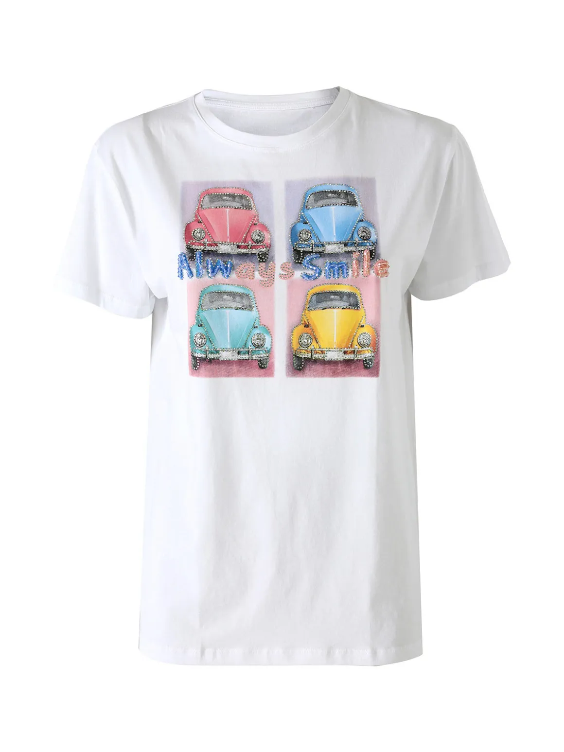 Solada T-shirt da donna in cotone con stampa e strass - rosa