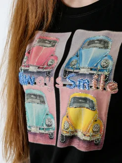 Solada T-shirt da donna in cotone con stampa e strass