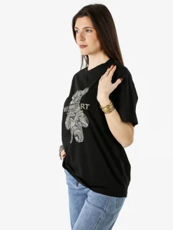 Solada T-shirt da donna in cotone con strass - nero