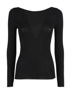 Solada T-shirt donna a maniche lunghe con scollo a barca - nero