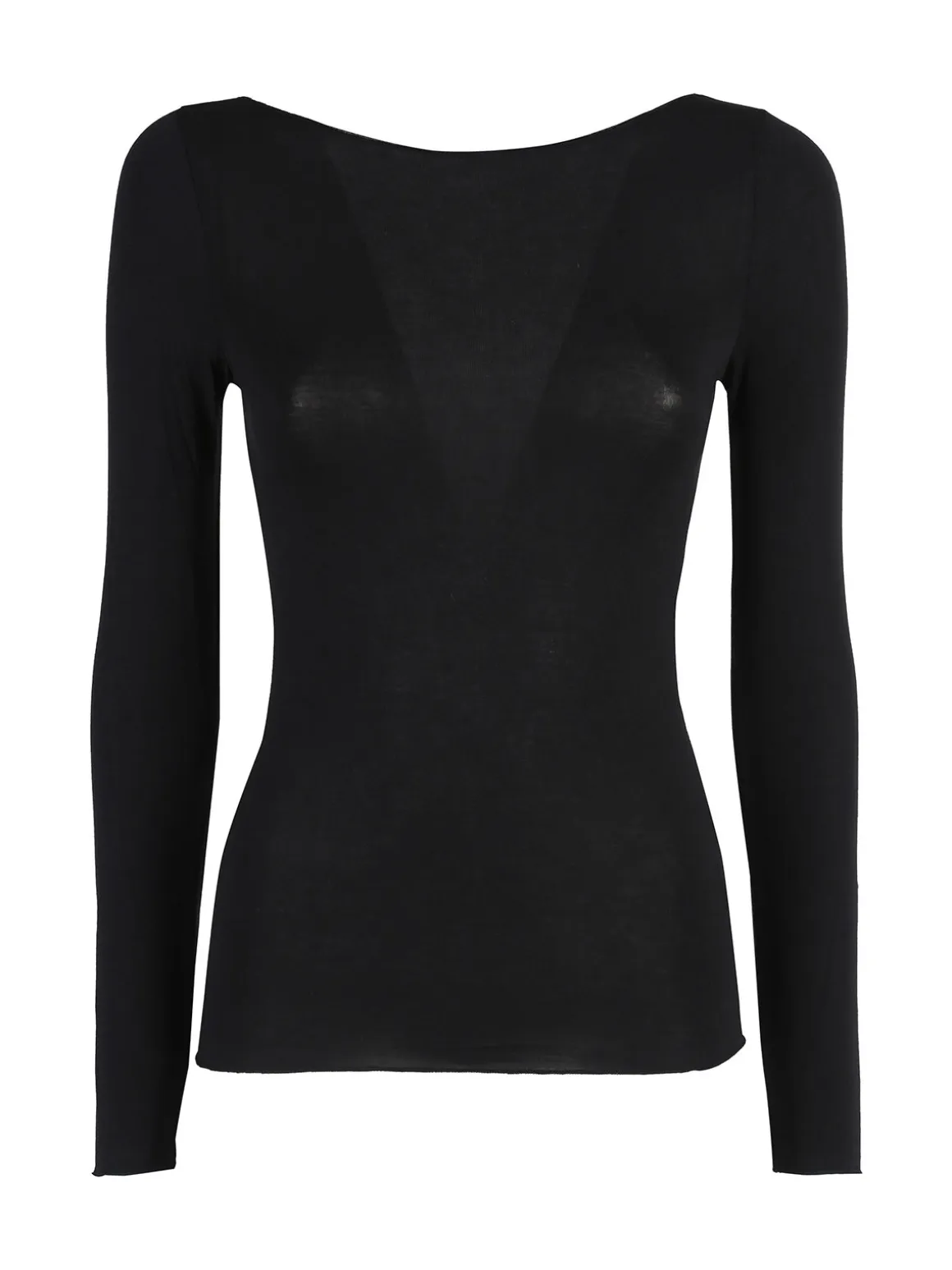 Solada T-shirt donna a maniche lunghe con scollo a barca - nero