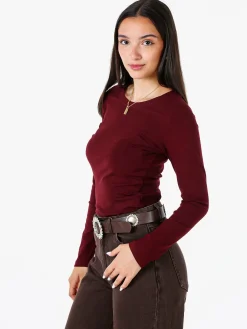 Solada T-shirt donna a maniche lunghe con scollo tondo - bordeaux