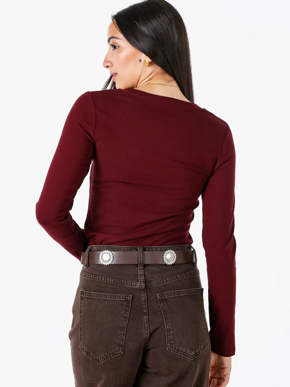 Solada T-shirt donna a maniche lunghe con scollo tondo - bordeaux