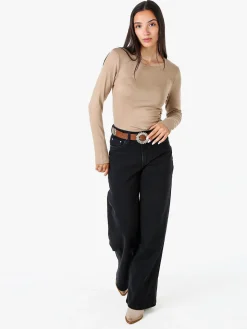 Solada T-shirt donna a maniche lunghe con scollo tondo - khaki