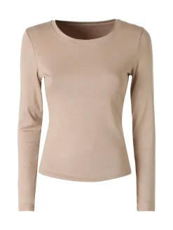 Solada T-shirt donna a maniche lunghe con scollo tondo - khaki