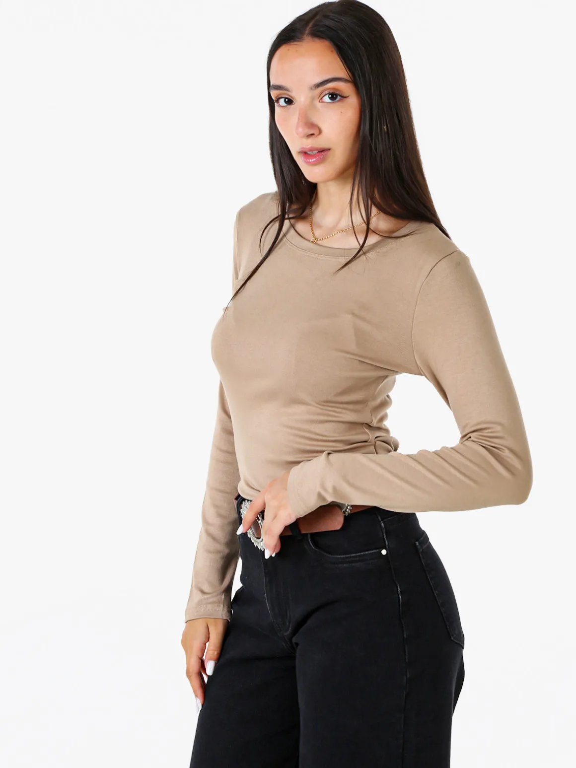 Solada T-shirt donna a maniche lunghe con scollo tondo - khaki