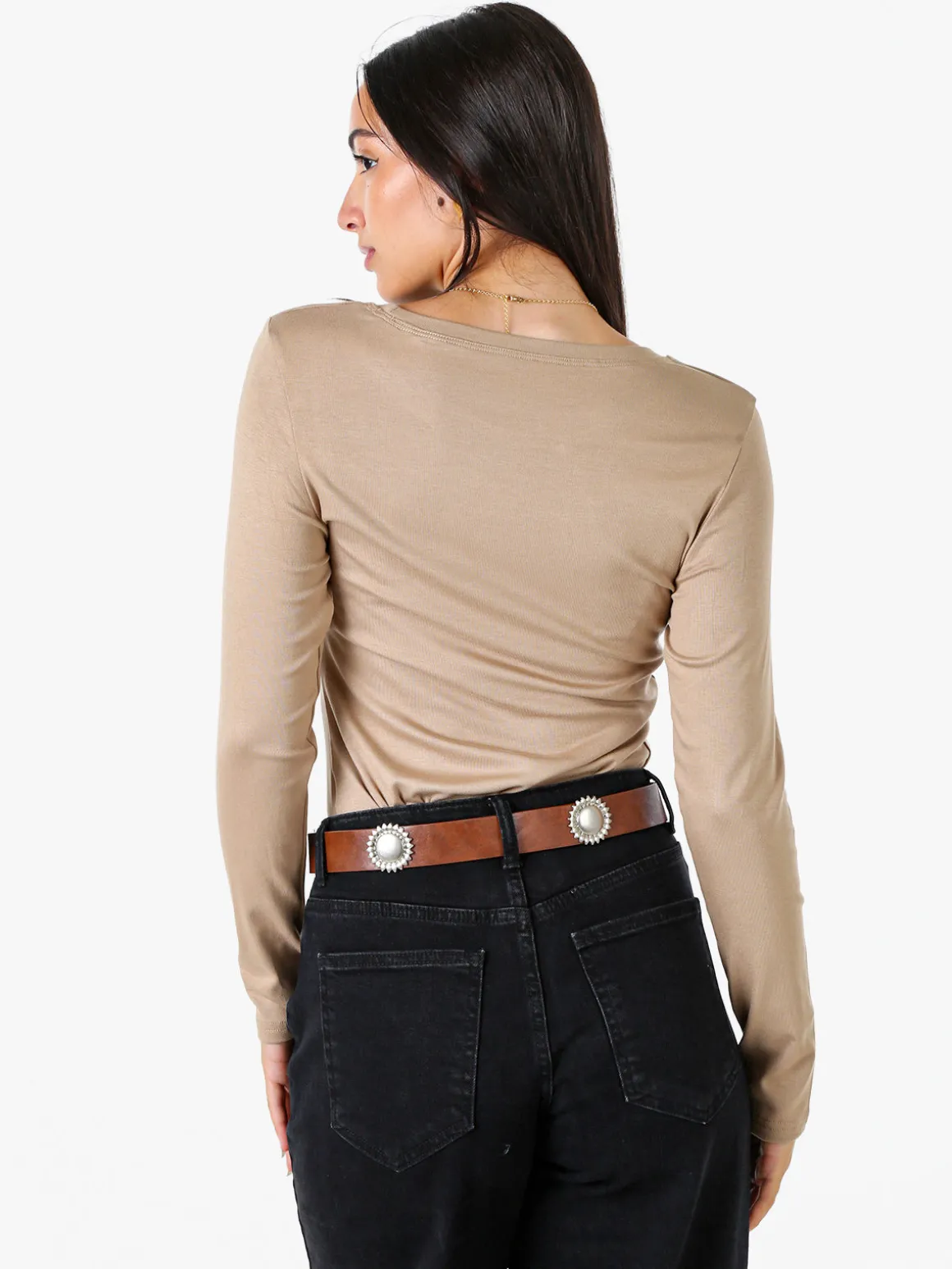 Solada T-shirt donna a maniche lunghe con scollo tondo - khaki