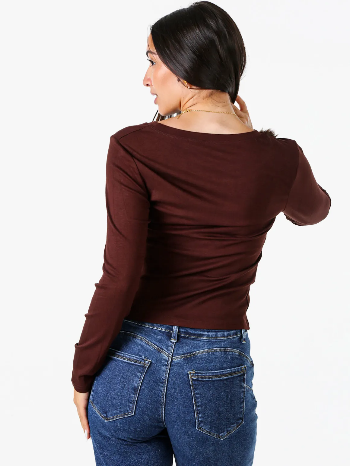 Solada T-shirt donna a maniche lunghe con scollo tondo - moro