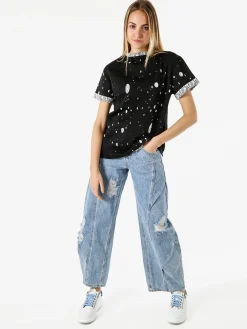 Solada T-shirt donna con dettagli in pizzo - nero