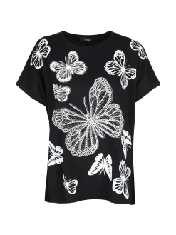 Solada T-shirt donna con stampa farfalle e dettagli strass