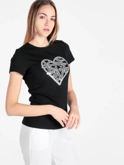 Solada T-shirt donna cuore con strass e paillettes